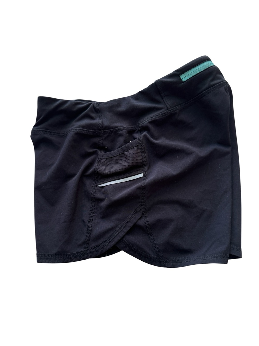 Athleta Girl Record Breaker 3" Running Shorts in Black with Aqua Zip Pocket - Picture 11 of 16
